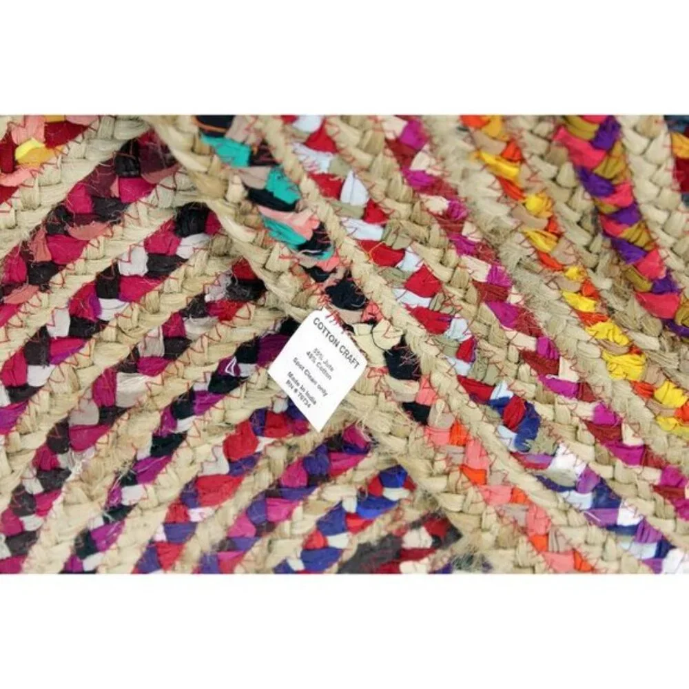 New 3ft Round Jute Cotton Chindi Rug, Boho Farmhouse Handwoven Reversible Mat